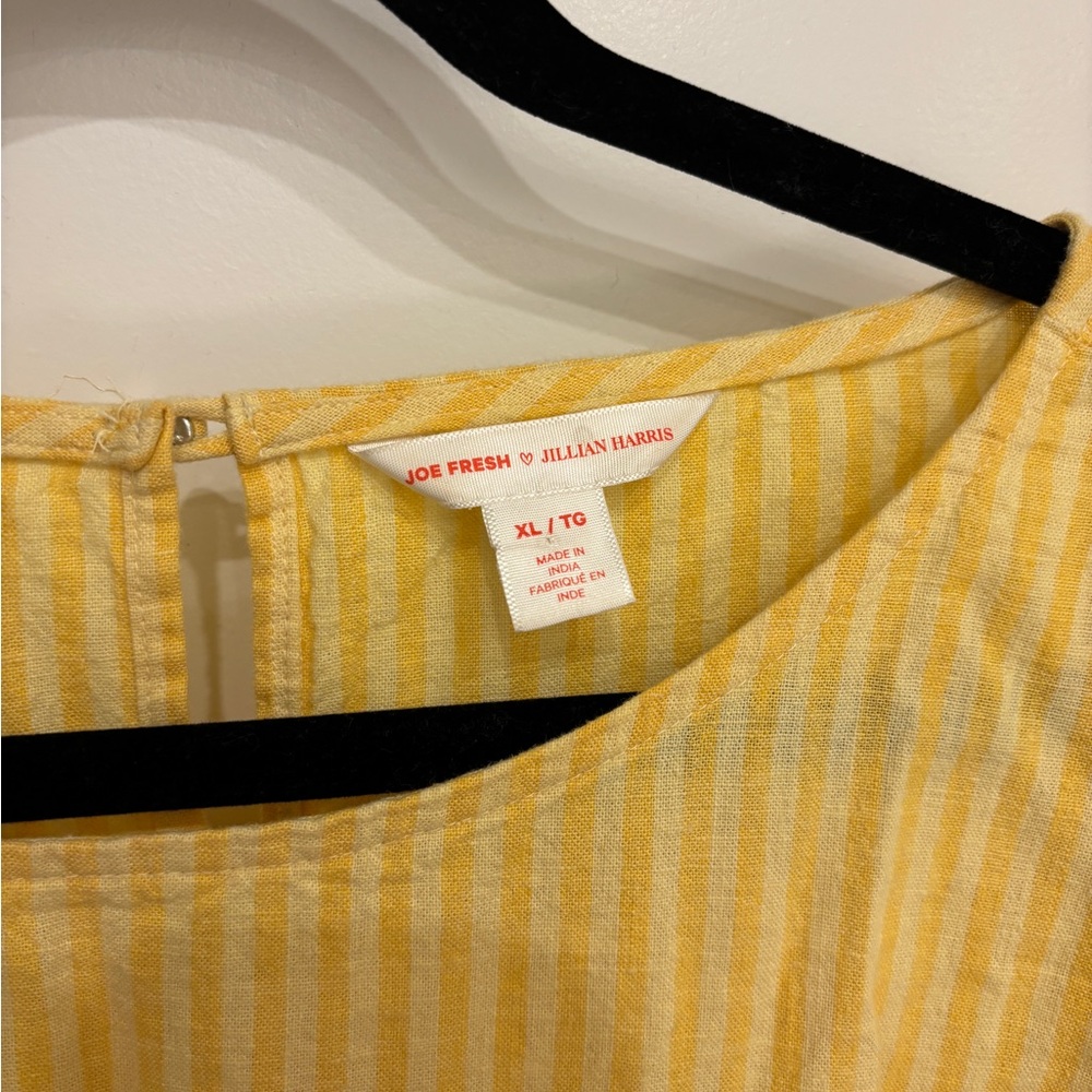 Joe Fresh x Jillian Harris Sunshine Ruffle Dress Linen Blend Yellow Striped - Picture 3 of 10